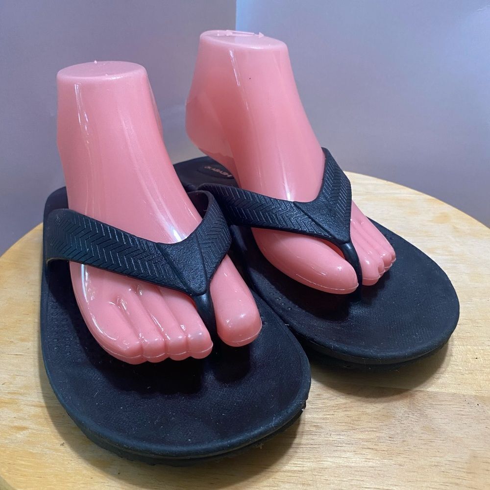 Okabashi Breeze Women's Sz Large Black Sustainable Thong Flip Flop Sandals